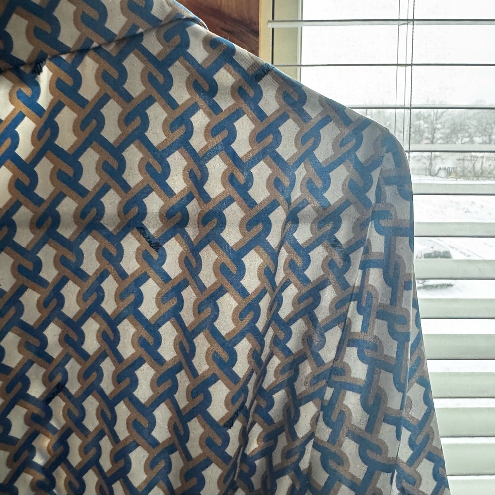 MARELLA Blue and White Geometric Long Sleeve Dress - Picture 8 of 14